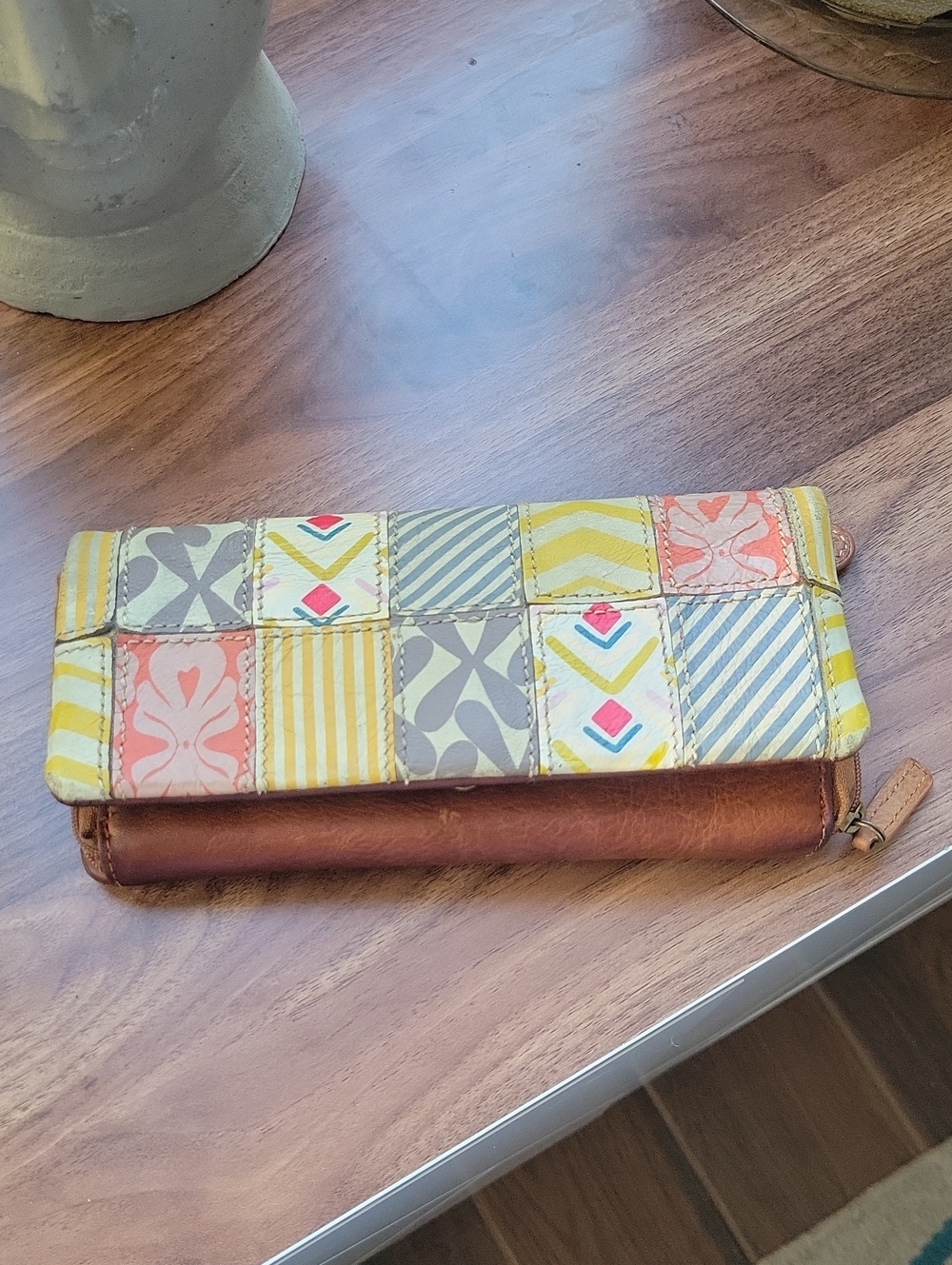 Vintage Fossil Boho Patchwork Leather Zip Wallet
